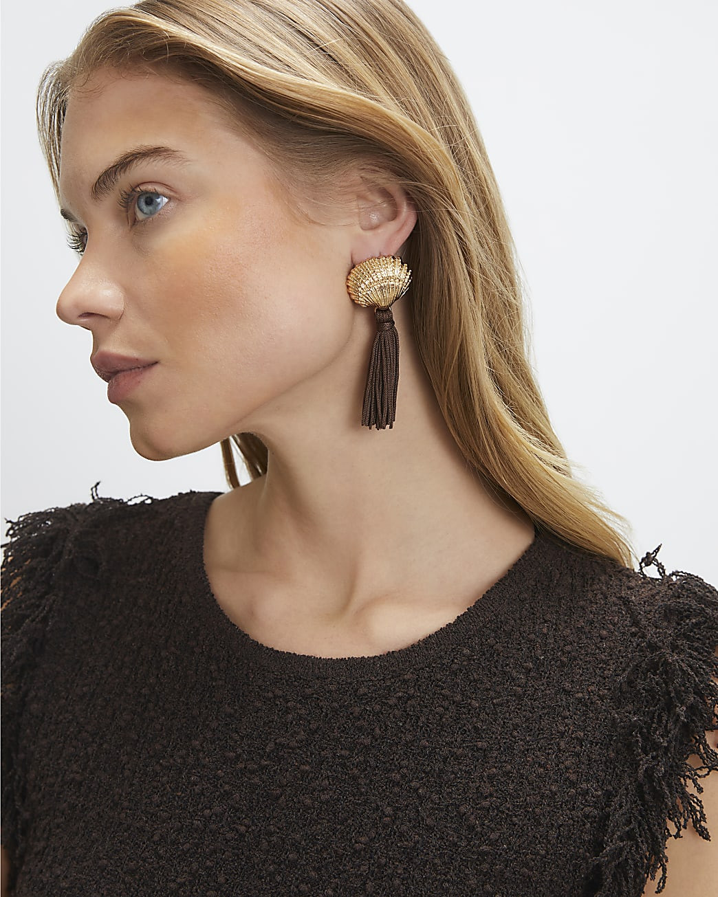 Brown Shell Tassel Earrings | River Island UK & IE