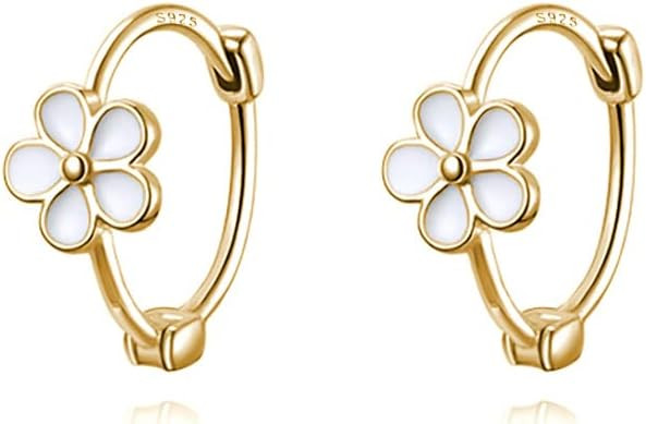 Reffeer Solid 925 Sterling Silver Flower Hoop Earrings Huggie for Women Teen Girls Daisy Hoop Ear... | Amazon (US)