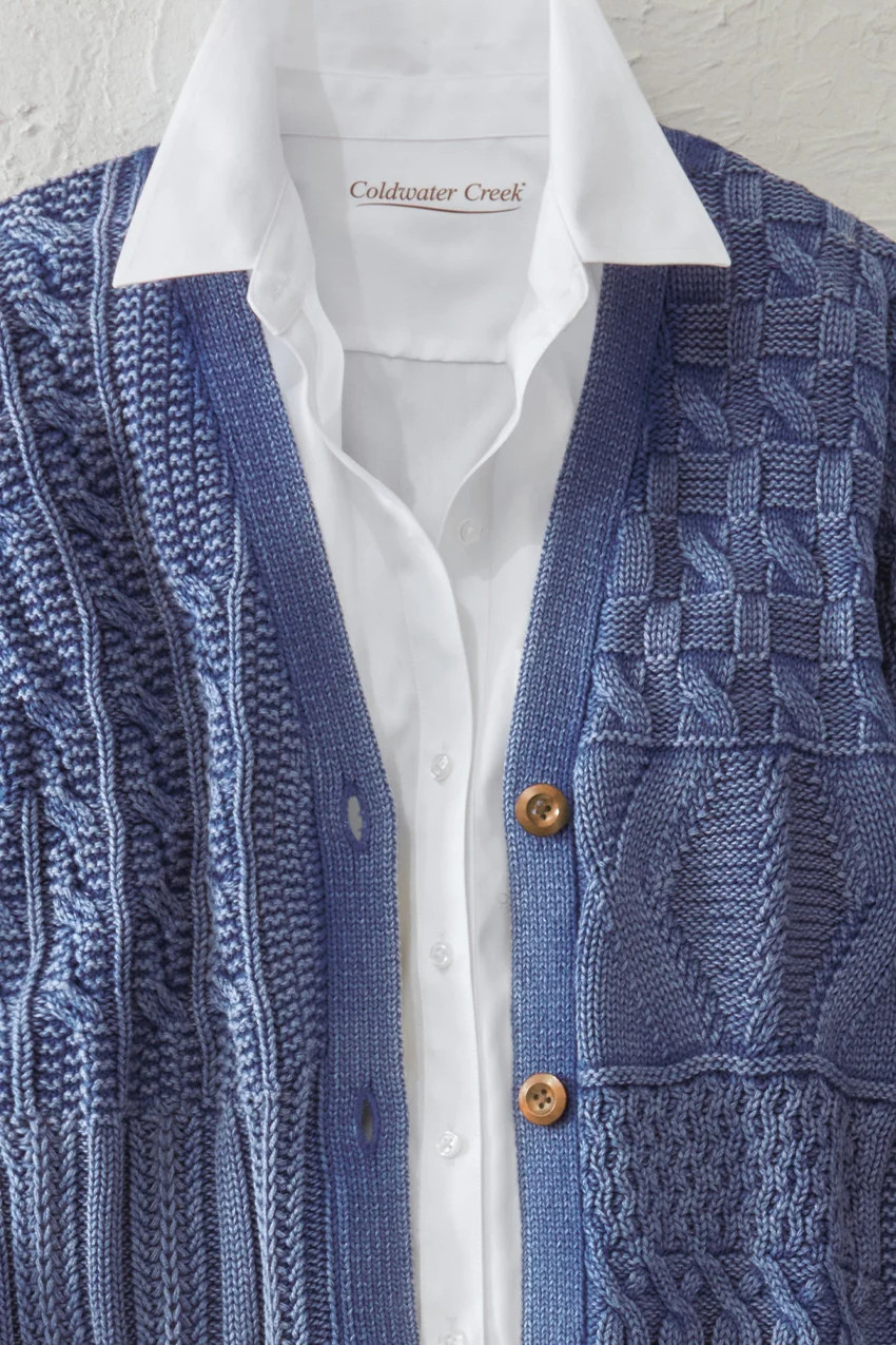 Vintage-Wash Cable Knit Cardigan | Coldwater Creek