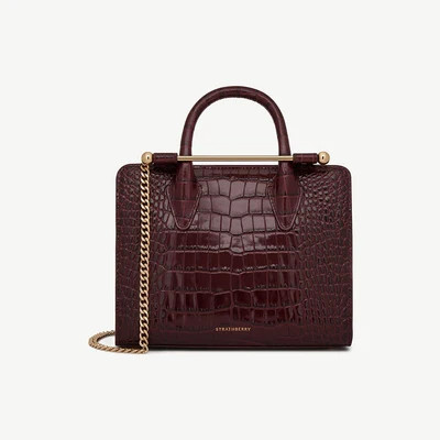 Mini Tote - Croc-Embossed Leather Burgundy | Strathberry