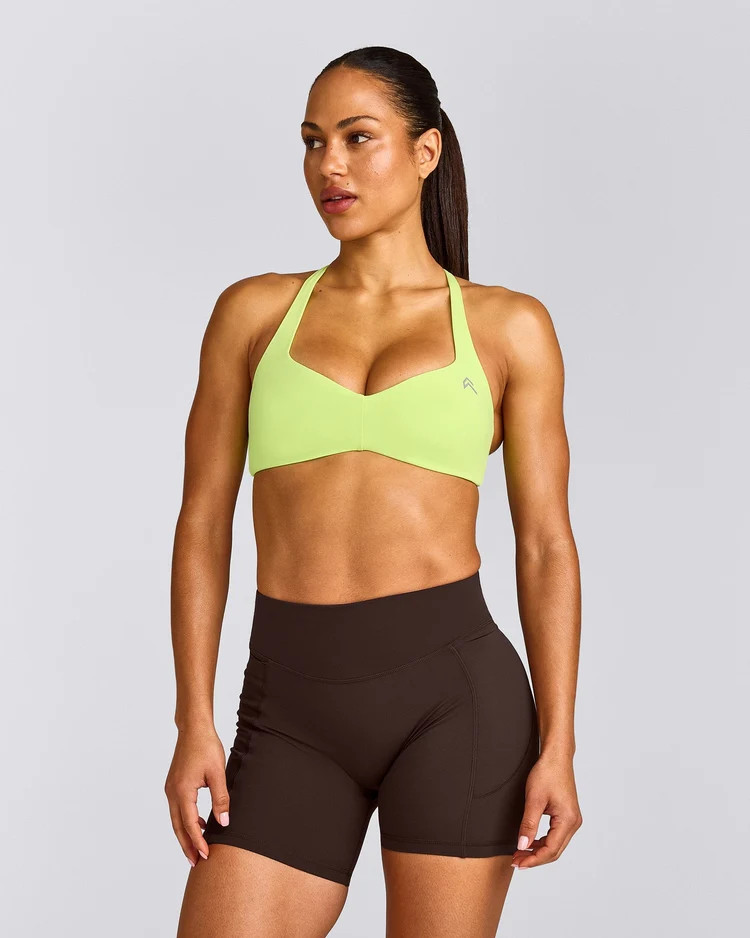 UnifiedMove\u2122 T Back Minimal Bralette with Reflective Logo 
 Citrus Green | Oner Active (UK / US)
