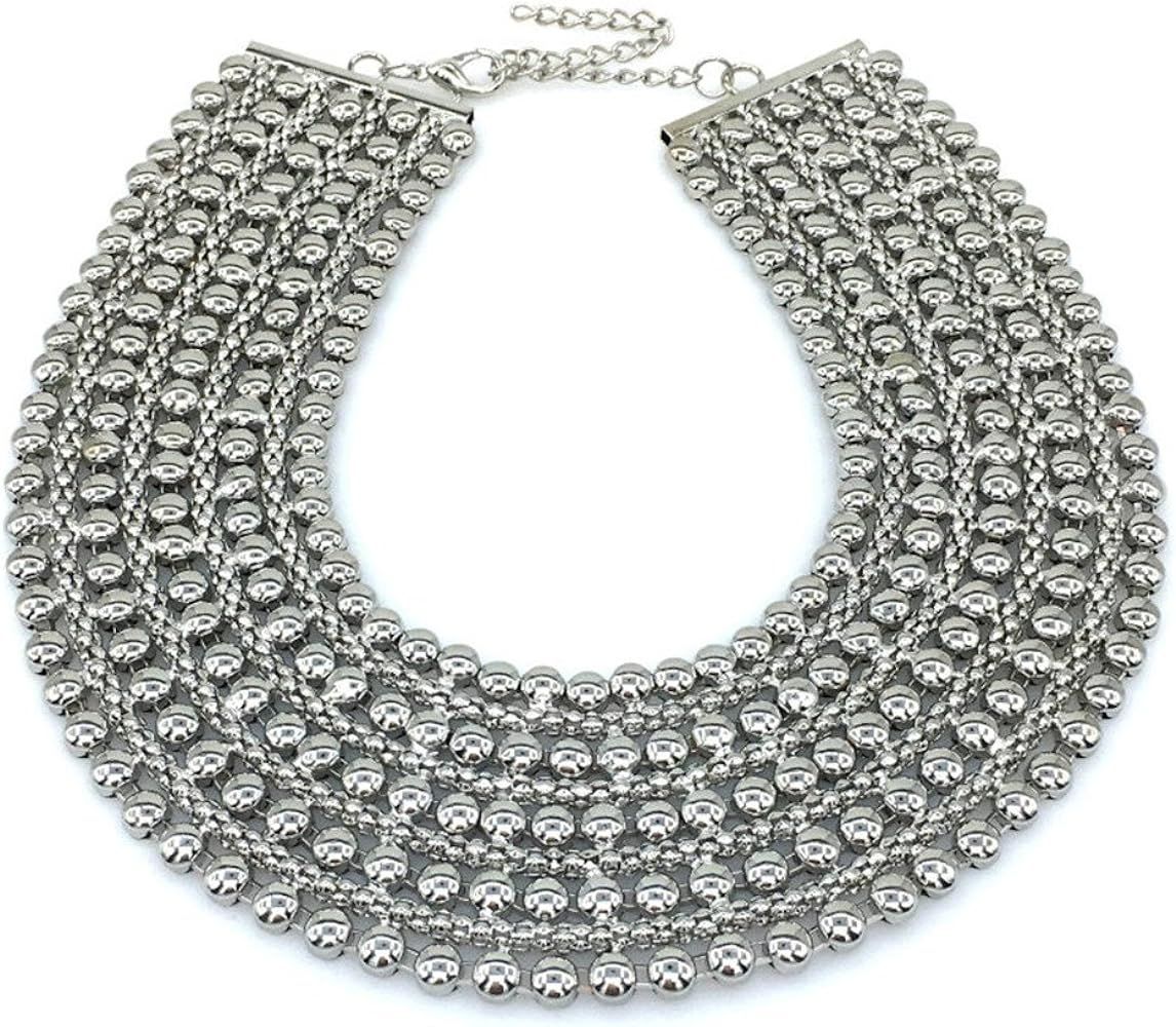 Chunky Metal Statement Necklace For Women Neck Bib Collar Choker Necklace Maxi Jewelry | Amazon (US)