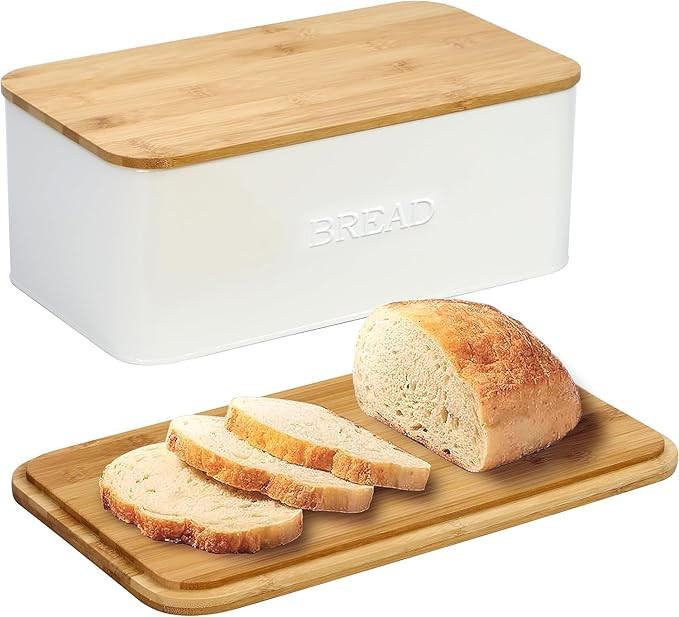 OUTSHINE White Bread Box for Kitchen Countertop, Small Storage Container with Bamboo Lid, Modern ... | Amazon (US)