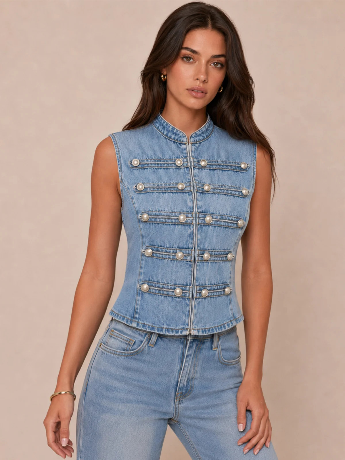 Napoleon Style Double Breasted Denim Vest | Commense