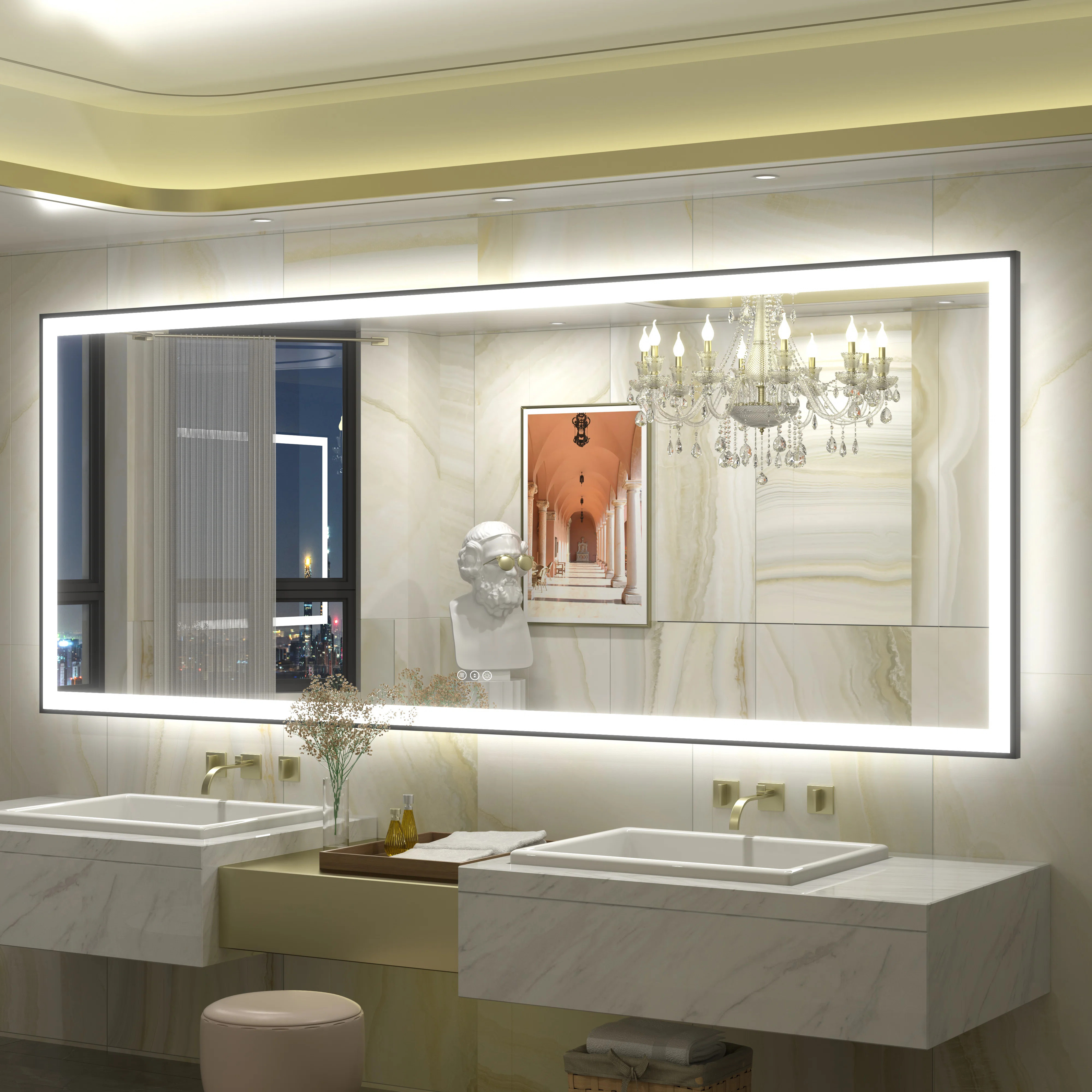 Aevar UL Certified Front & Back LED Anti-Fog Tempered Glass Framed Bathroom/Vanity Mirror with 3-... | Wayfair North America