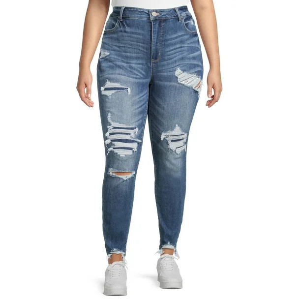Terra & Sky Women's Plus Size High Rise Destructed Jeggings - Walmart.com | Walmart (US)