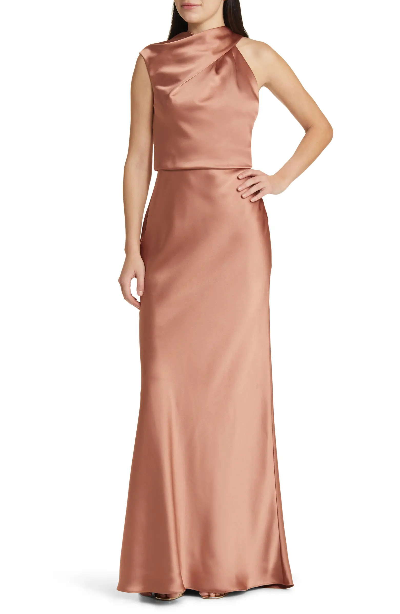 Amsale Asymmetric Neck Satin Gown | Nordstrom | Nordstrom