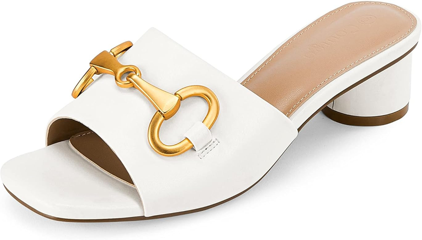 Coutgo Womens' Chunky Round Heel Slides Square Peep Toe Slip On Single Band Comfortable Sandals | Amazon (US)