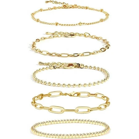 M·SOutGone Dainty Adjustable Paperclip & Tennis Bracelet Set with Zirconia In Gold Plated | Walmart (US)