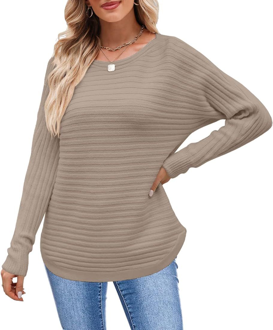 Kikula Women's Long Sleeve Sweaters Casual Soft Boat Neck Knit Jumpers Tops | Amazon (US)