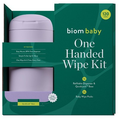 Biom 99% Water Hypoallergenic Baby Starter Kit - Lilac - Fragrance Free - 120ct: Refillable Container, Contains Aloe, Contains Vitamin E | Target