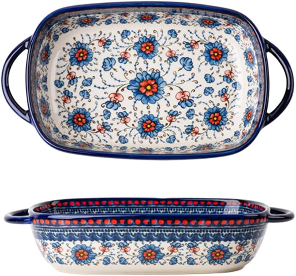 Blue and Orange Flower Vintage Style Ceramic Bakeware Casserole Dish Baking Pan Lasagna Pans with... | Amazon (US)