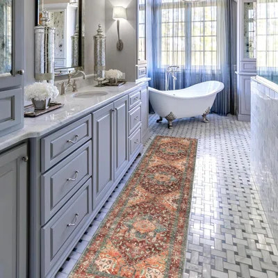 Washable Runner Rug, 2X8 Non-Slip Boho Vintage Hallway Rug Runner With Rubber Backing, Stain Resistant & Low Pile Faux Wool Distressed Carpet Runner F | Wayfair North America