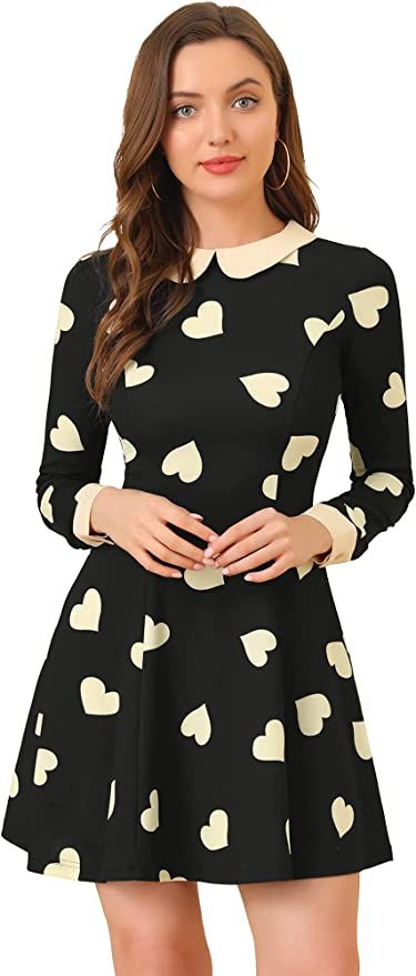 Allegra K Women's Peter Pan Collar Contrast Printed A-Line Short Dress | Amazon (US)