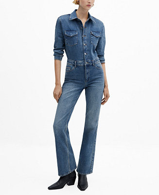 MANGO Women's Long Denim Jumpsuit - Macy's | Macy's