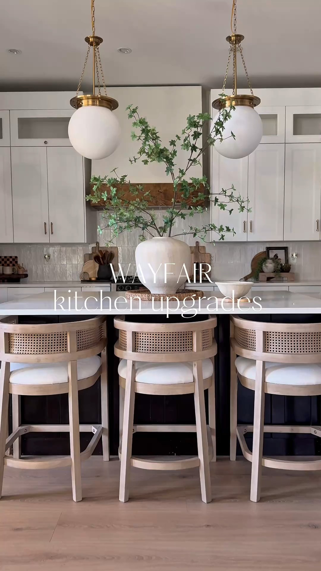 #ad Simple kitchen upgrades we’ve done recently! 
Sometimes the simplest swap can make the biggest impact!
I’m so in love with these changes we’ve made with new @Wayfair finds! 
We’ve swapped out lighting fixtures, kitchen faucet, cabinet pulls and counter stools. And I’m falling in love with our kitchen again✨

#wayfairpartner #wayfair 
@shop.ltk #liketkit 