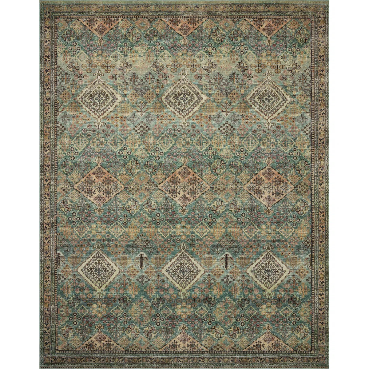 Magnolia Home By Joanna Gaines X Loloi Sinclair Machine Washable Turquoise / Multi Area Rug | Wayfair North America
