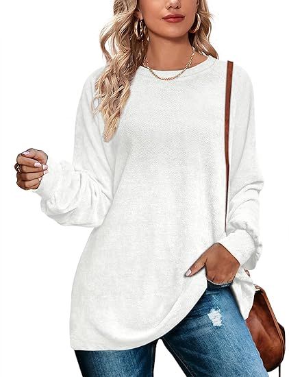 OFEEFAN Women's Sweaters Oversized Pullover Sweatshirts Crewneck Balloon Sleeve Tops | Amazon (US)