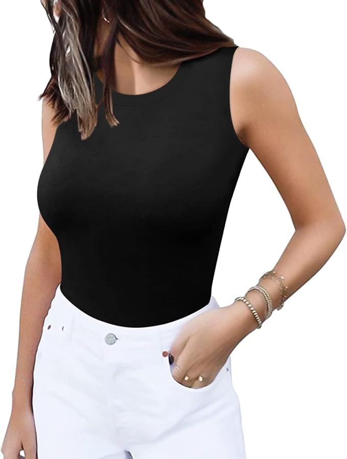 MANGOPOP Sleeveless Crew Neck Tank Tops Bodysuit for Women for Going Out | Amazon (US)