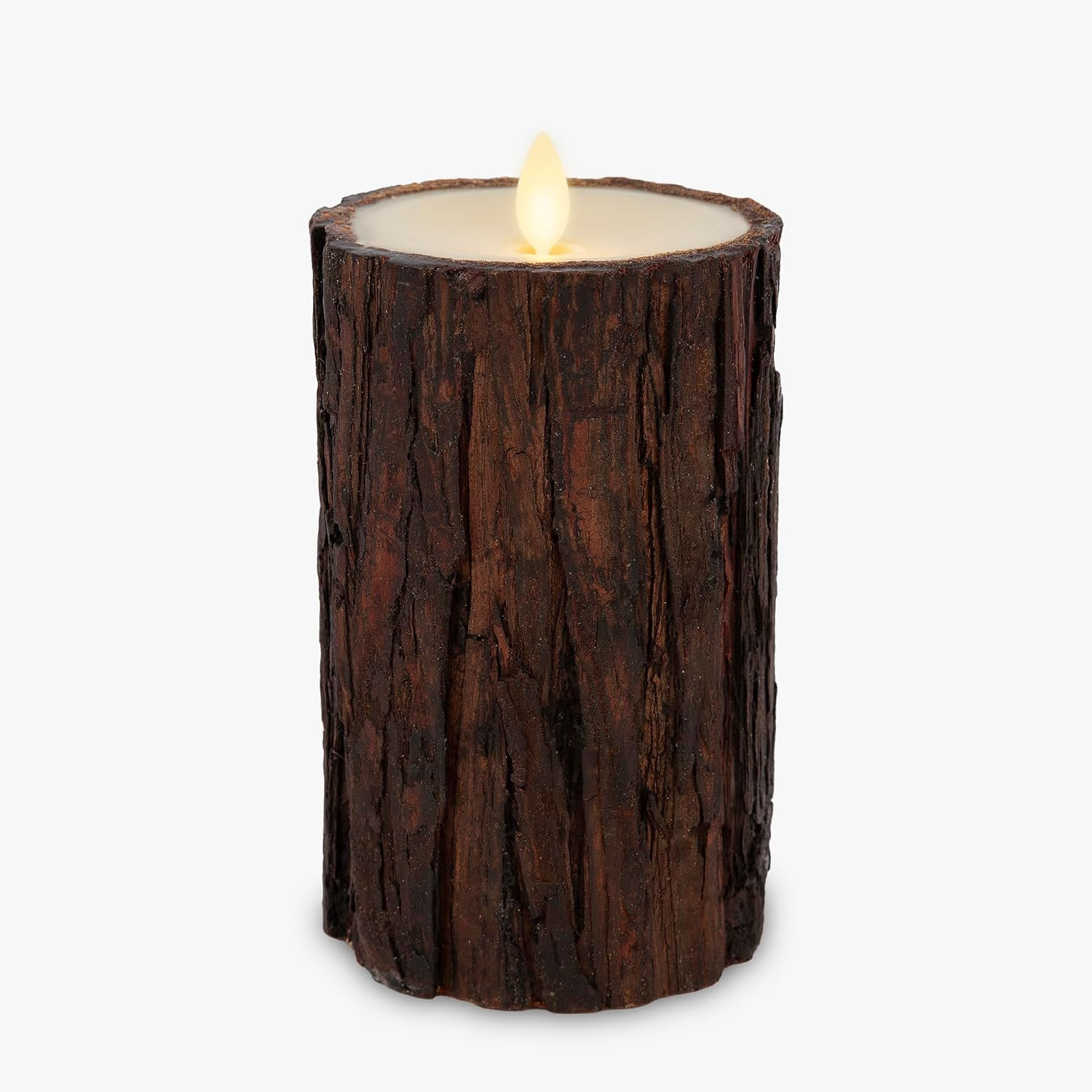 Luminara Real Bark Flameless LED Candle, Ivory 3.5" x 6.5", Moving Flame Battery Operated with Timer, Realistic Wax Pillar for Home Decor, Indoor Safe | Amazon (US)