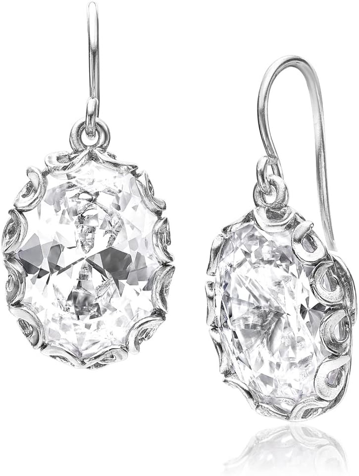 925 Sterling Silver Dangle Earrings Large Cubic Zirconia Antique Style Look, Oxidized, Stylish, H... | Amazon (US)