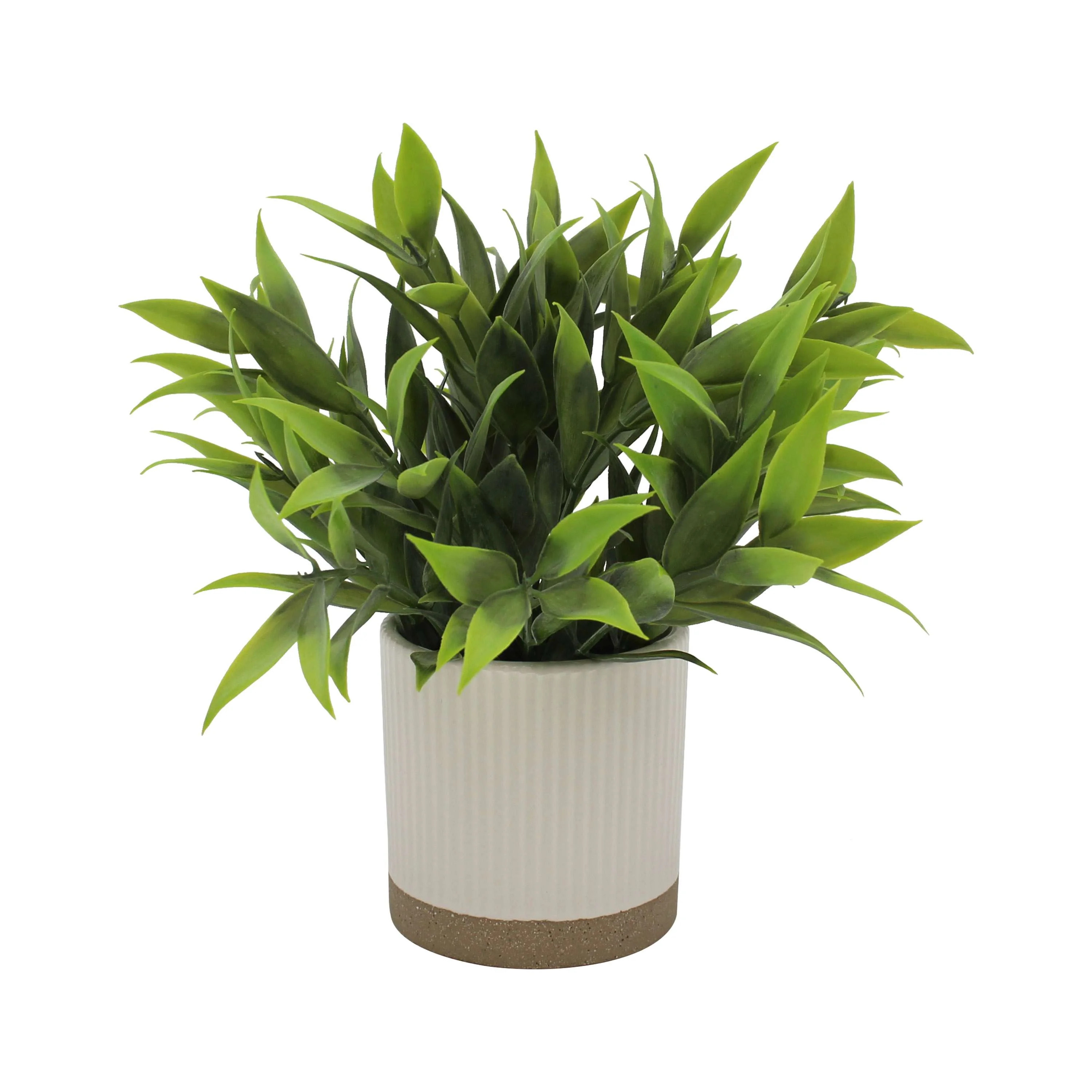 Mainstays by Becky G. & Alejandra 8" Artificial Tealeaf in White Two-Tone Ribbed Ceramic Pot | Walmart (US)
