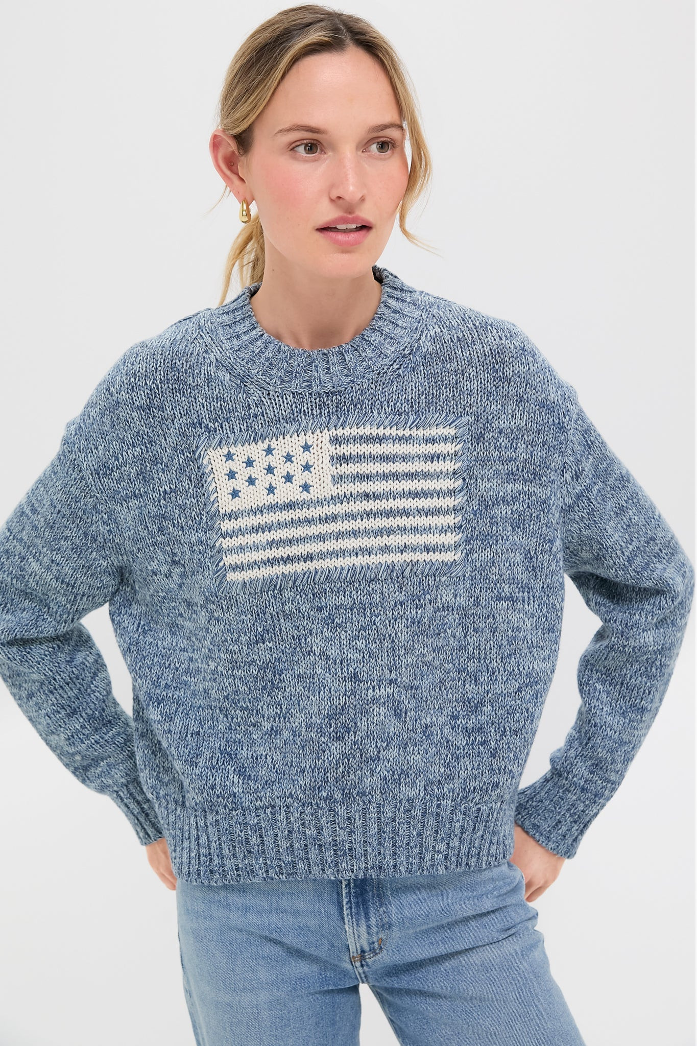 Marled Blue Cotton Americana Sweater | Tuckernuck (US)