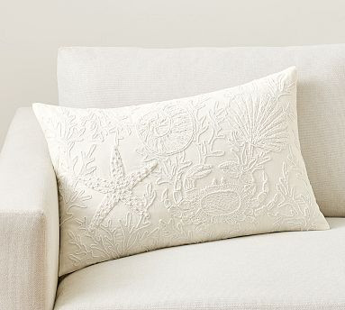 Coastal Tides Embroidered Lumbar Pillow | Pottery Barn (US)