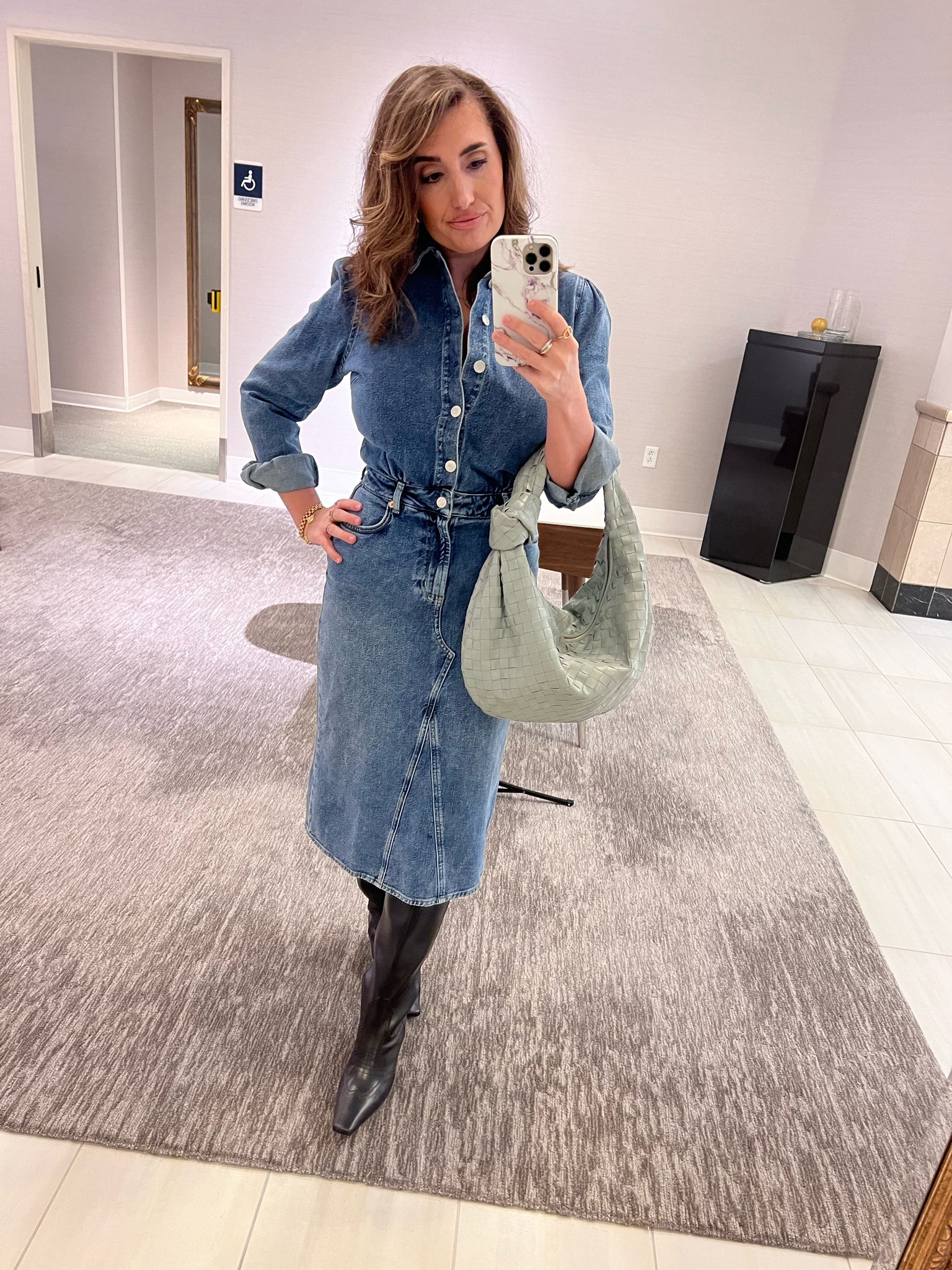 Neutral outfits, western boots, teen Jodie, denim dress 