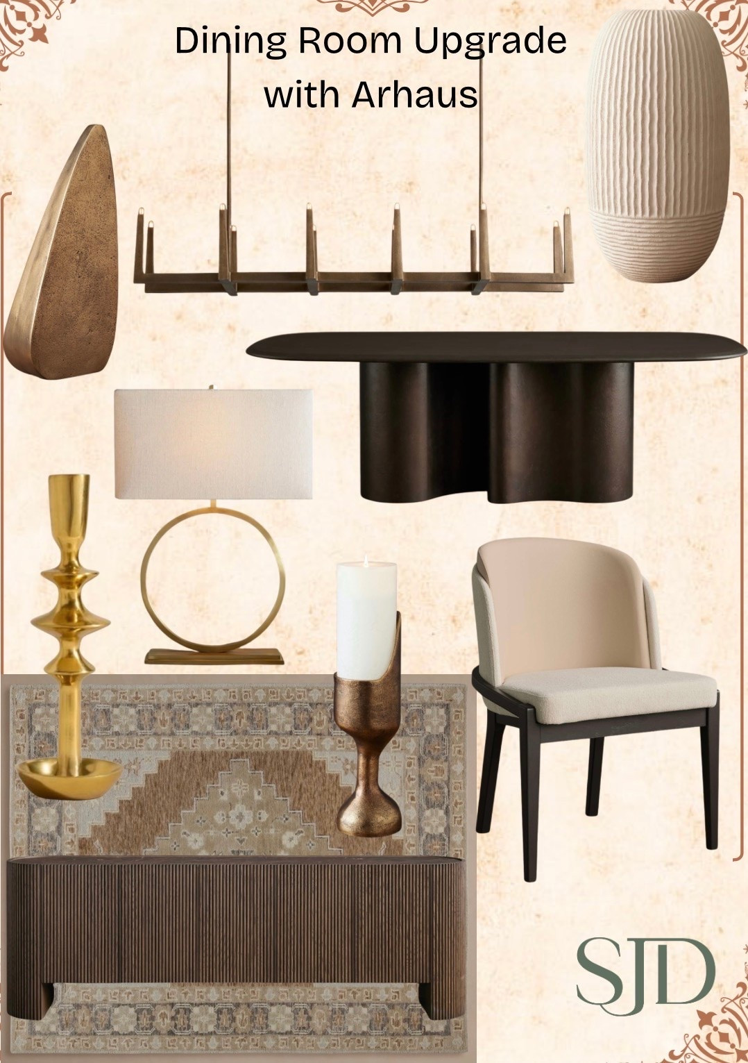Dining room refresh, elevated ✨ Layering rich textures, sculptural silhouettes, warm metals, and timeless neutrals to create a space that feels collected, refined, and made for gathering. This Arhaus-inspired concept brings moody elegance with livable luxury. Which piece are you adding first? 🤎
#SJDDesignBuild #DiningRoomDesign #ArhausInspired #InteriorDesignIdeas #LuxuryInteriors #DiningRoomDecor

#LTKHome #LTKfoodie