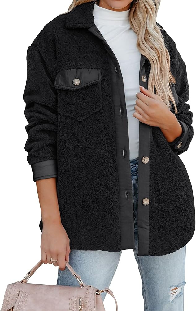 ZESICA Womens Winter Casual Sherpa Fleece Jacket Long Sleeve Button Solid Warm Fuzzy Outwear Coat... | Amazon (US)