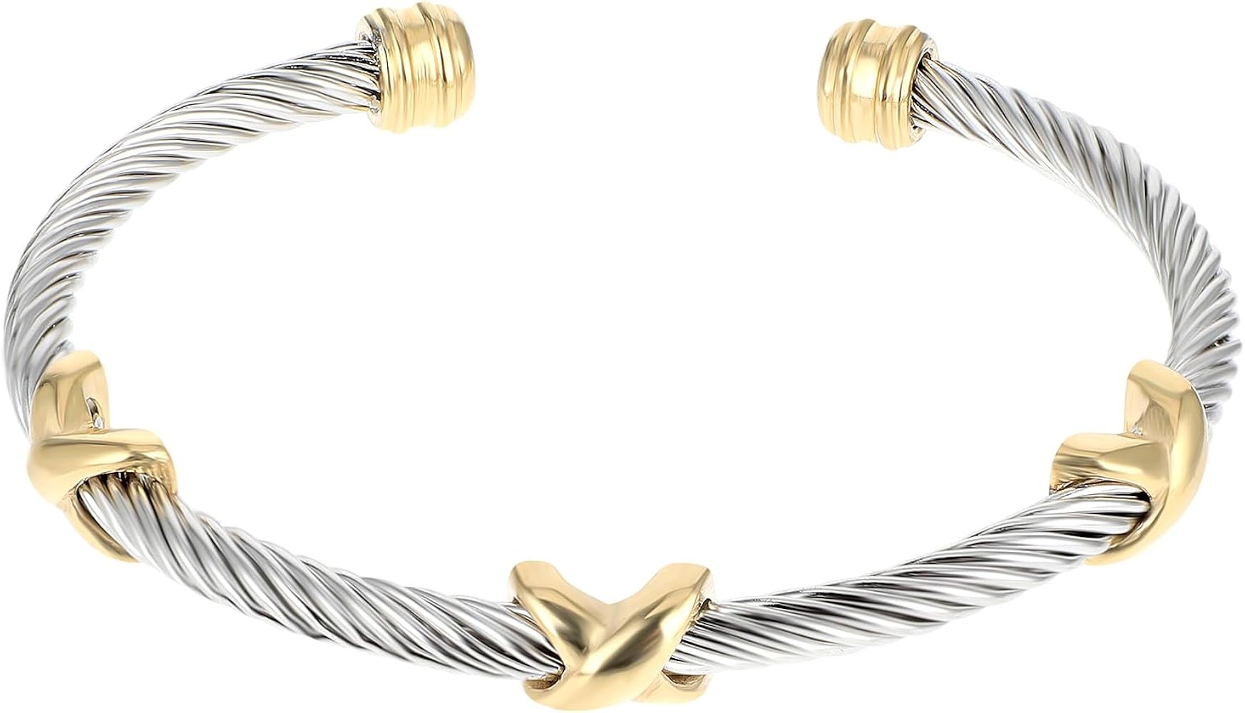 Cable Bracelets for Women Stainless Steel Twisted Cable Wire Cuff Bangle Bracelet Adjustable Bang... | Amazon (US)