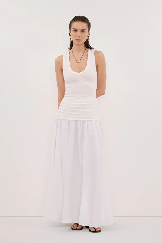 HALLIE WHITE LINEN MIDI SKIRT | DISSH
