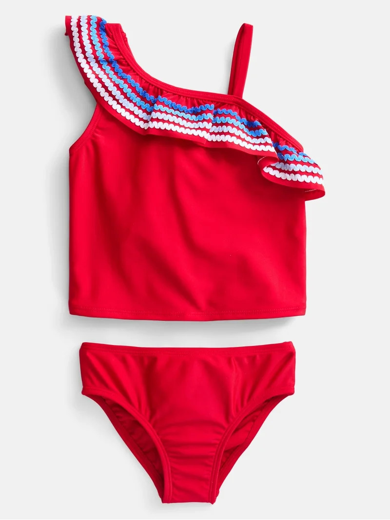 Wonder Nation Toddler Girls Ruffle Tankini Swim Set, 2-Piece, Sizes 12M-5T | Walmart (US)