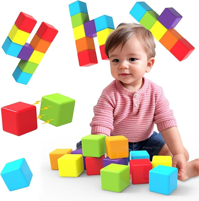 Magnetic Building Blocks Large, 1.65 inch Magnetic Stacking Cubes for Toddlers, Sensory & Montess... | Amazon (US)