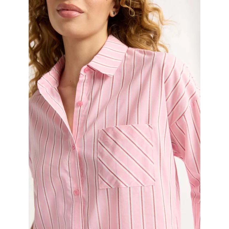 Joyspun Women's and Women’s Plus Woven Shirt and Shorts Pajama Set, Sizes XS to 3X | Walmart (US)