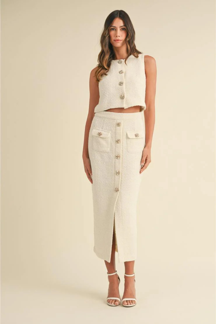 Jackie Tweed Bling Button Crop Top & Midi Skirt Set (Sold Separately) | Pippa & Pearl