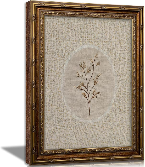 Vintage Gold Framed Wall Art, Dried Botanical Herbarium Print with Floral Pattern Background, Neu... | Amazon (US)