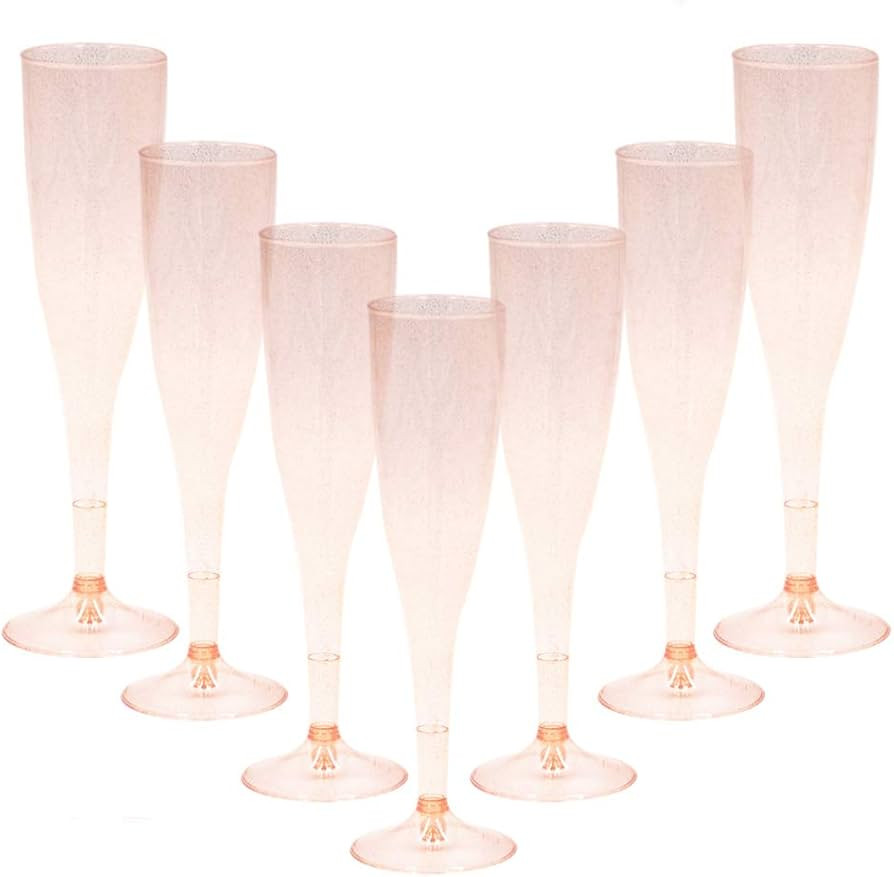Homy Feel Rose Gold Glitter Plastic Rose Gold Wine Glasses 30 Pack,6.5 OZ Champagne Flutes Dispos... | Amazon (US)