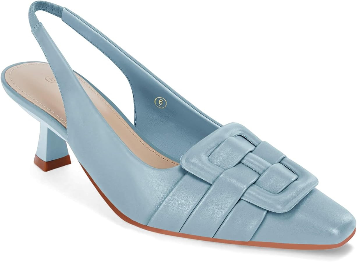 Womens Sling Back Kitten Heels Low Dress Shoes Slingback Pumps Pointed Closed Toe Comfortable Par... | Amazon (US)