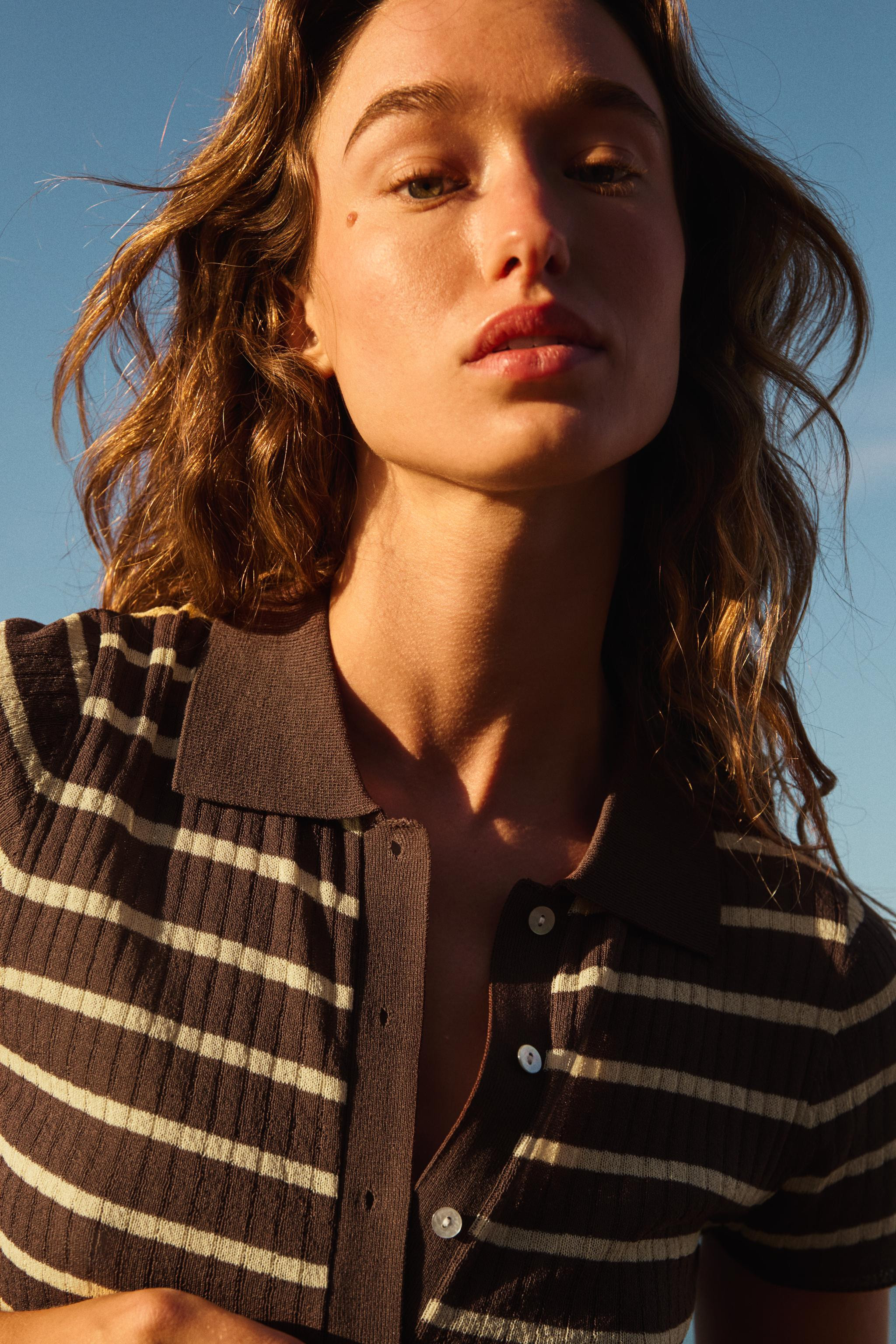 STRIPED POLO COLLAR TOP | Zara UK