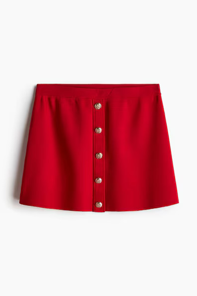 H & M - Button-Front Fine-Knit Skirt - Red | H&M (US + CA)