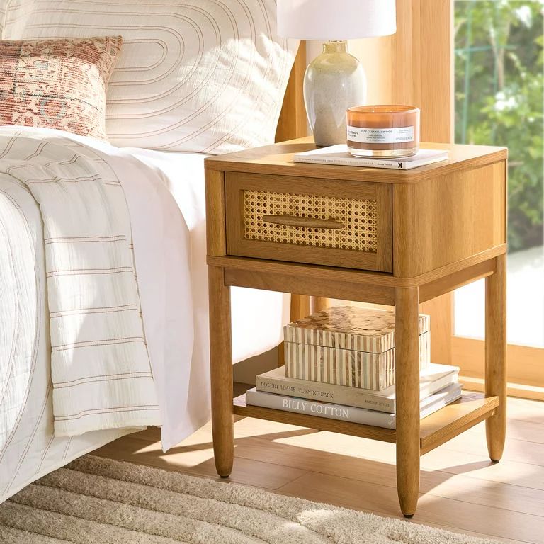 Better Homes & Gardens Springwood Caning Nightstand, Light Honey Finish | Walmart (US)