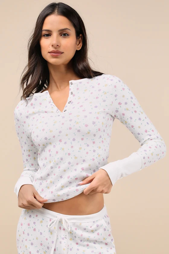 Nate White Floral Waffle Knit Top | Lulus