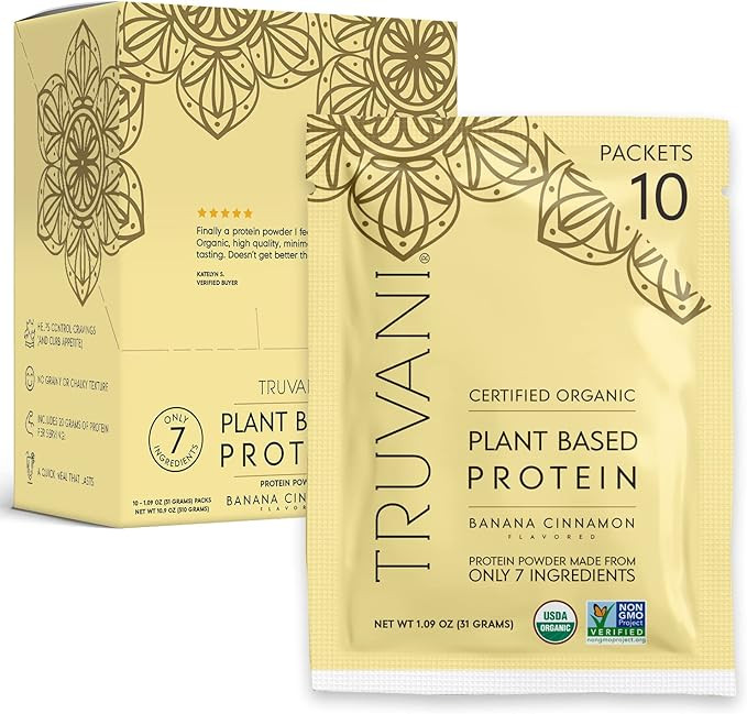 Truvani Vegan Protein Powder | Banana Cinnamon | 20g Organic Plant Based Protein | 10 Travel Pack... | Amazon (US)