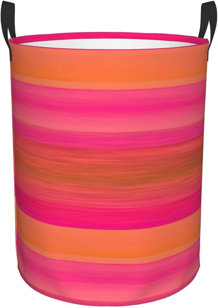 Large Laundry Basket, Dirty Clothes Hamper Toys Storage Bag Hot Pink Bright Orange Stripes Patter... | Amazon (US)