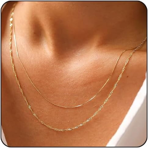 Elegance 11 designs Gold Plated Thin Chain Layered Necklaces For Women Non Tarnish,18k Gold Plate... | Amazon (US)