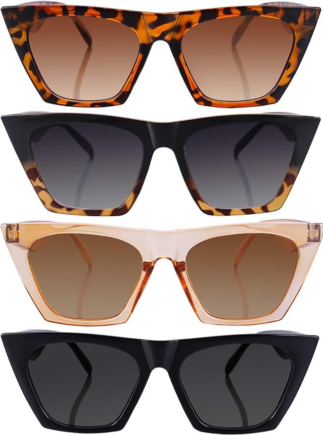 4 Pairs Vintage Square Cat Eye Sunglasses Unisex Mirrored Glasses Retro Cateye Sunglasses for Wom... | Amazon (US)