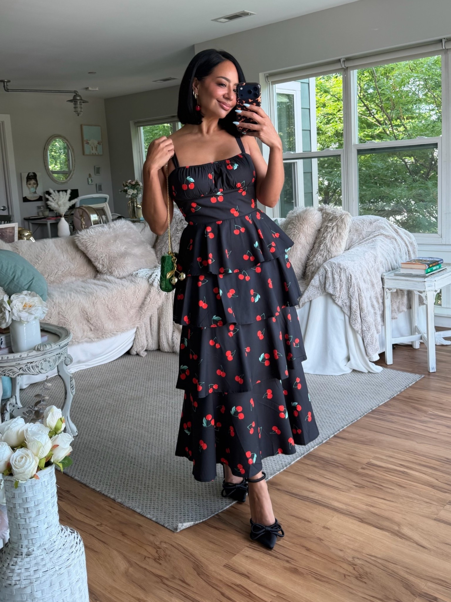 The most whimsical dress for summer 🍒 So cute for a more casual wedding guest outfit or even date night 🫶🏽

5’3
37” Bust
31” Ribcage
27” Waist
42” Hip
Wearing a M

#LTKWedding #LTKOver40 #LTKPetite
