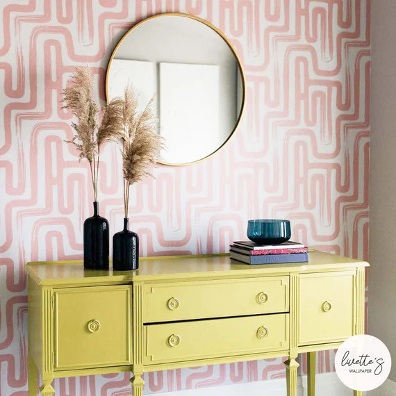 Pink Color Brush Stroke Labyrinth Pattern Wallpaper / Minimal - Etsy | Etsy (US)